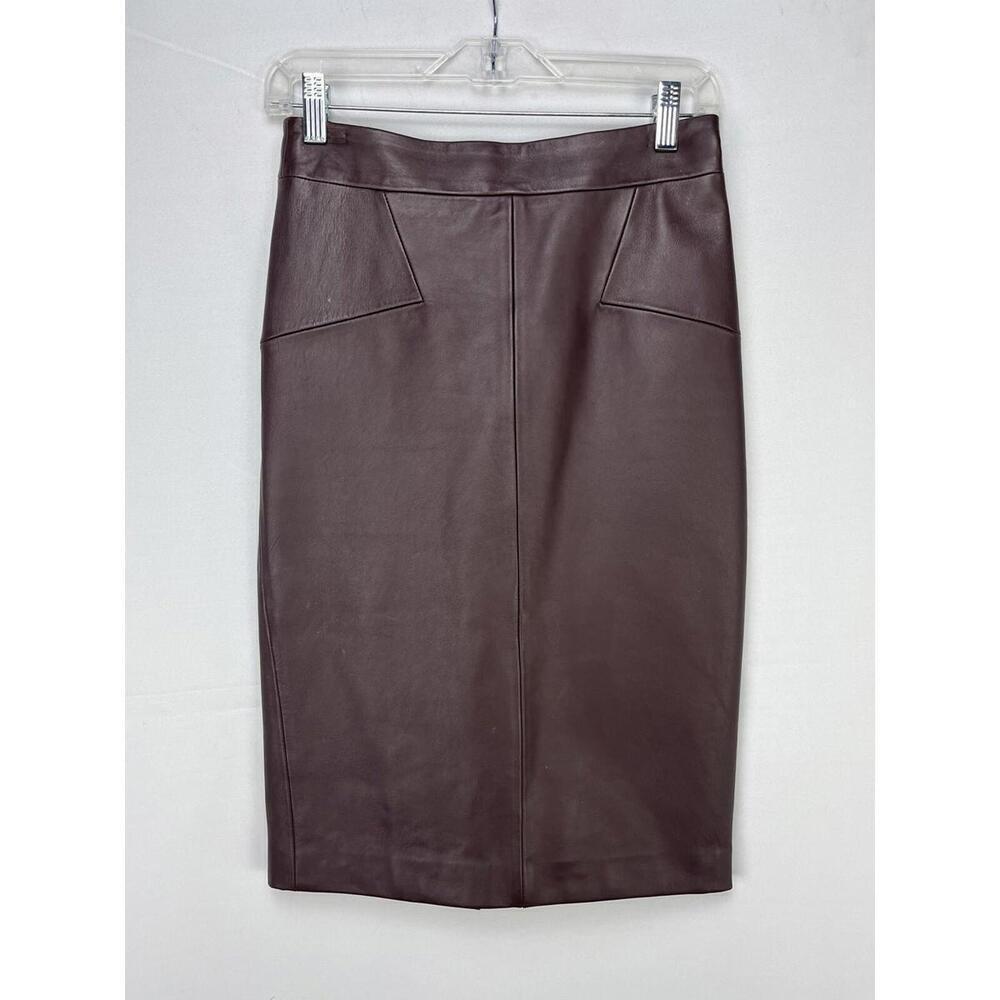 Reiss Regan Leather Pencil Skirt Berry Size US 2 EU 34